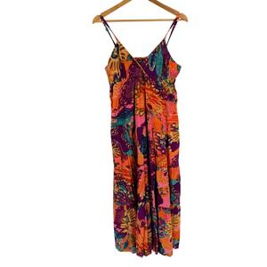 Speed Control Maxi Dress Multicolor Size L Boho Floral Tropical Summer Sun Dress